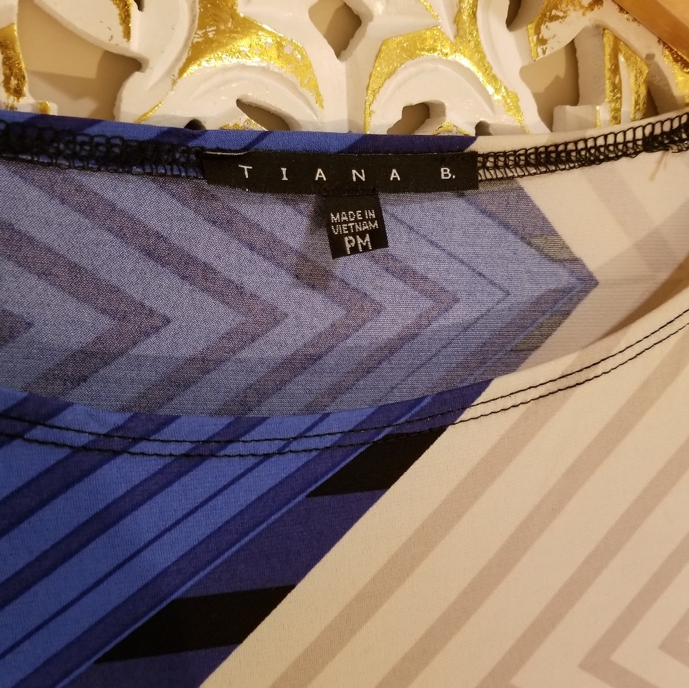 Tiana B. Shift Dress Geometric Stripe Design Blue Cream Nude - Picture 5 of 12